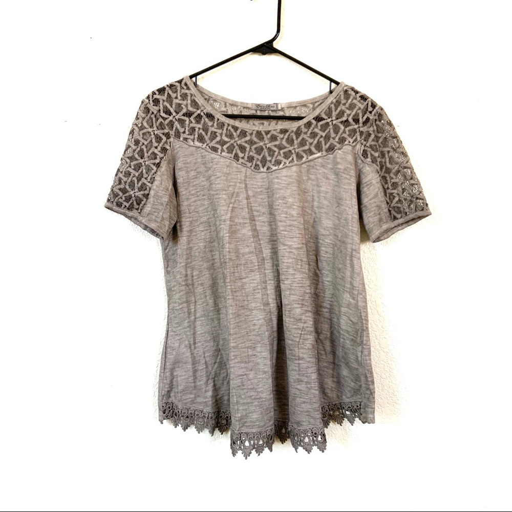 Elena Baldi Italy Lace Split Back Cotton Tee M